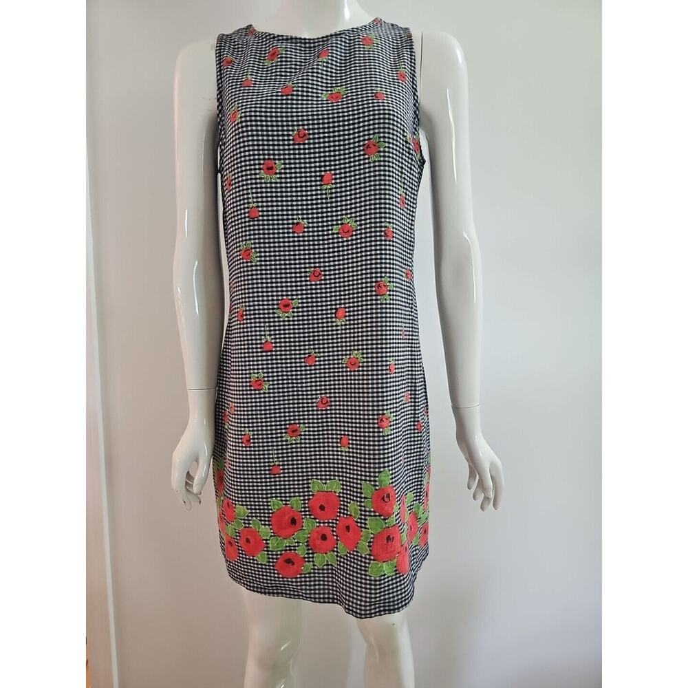 Vintage California Concepts Gingham Floral Mini Dress 70s 80s A1